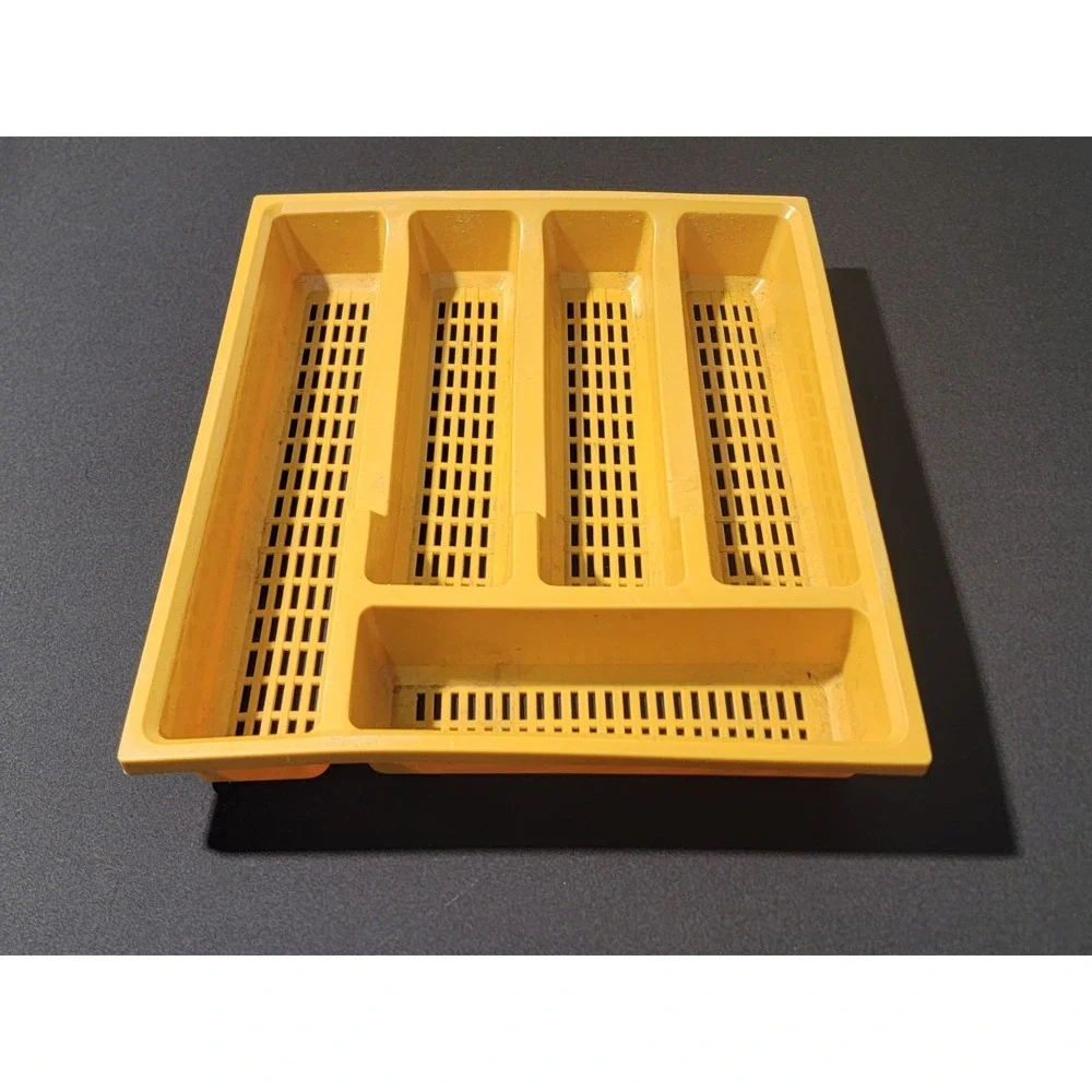 VTG MCM Yellow Silverware Drawer Organizer Divided Plastic Mesh Kitchen‎ Tray